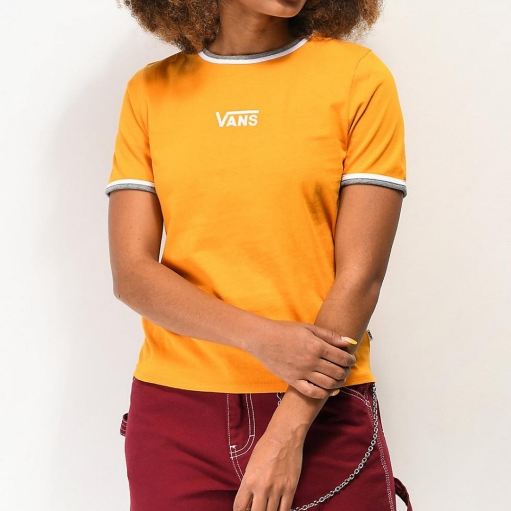 Womens Vans Lounge | Cadmium Orange & Grey Ringer T-Shirt Yellow -Small